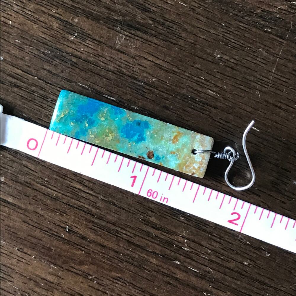 Artisan semiprecious Chrysocolla rectangle dangle / drop earrings - Picture 4 of 8
